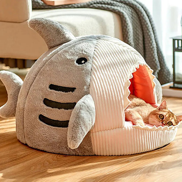 Warm Cat Beds Cartoon Shark Pet Cave Bed