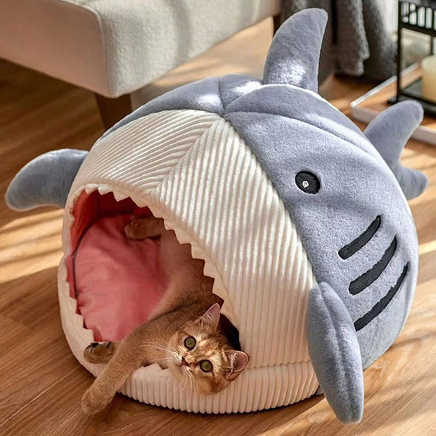 Warm Cat Beds Cartoon Shark Pet Cave Bed