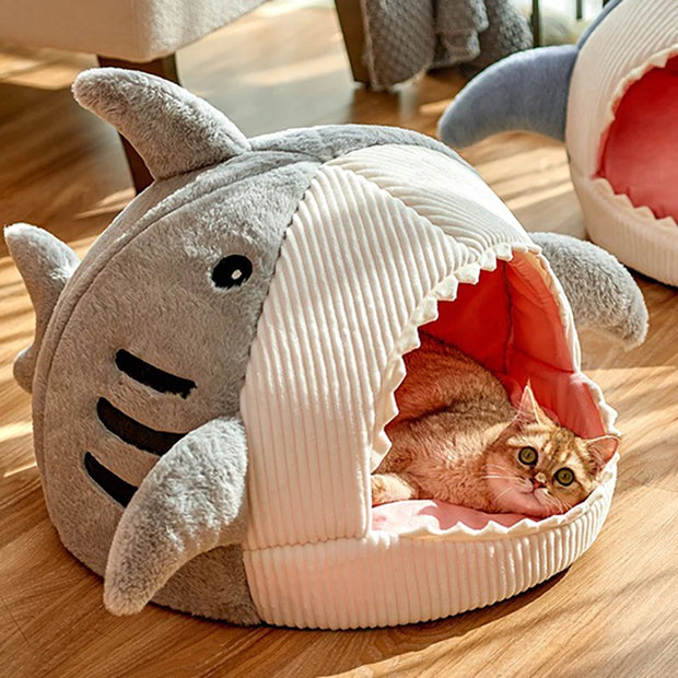 Warm Cat Beds Cartoon Shark Pet Cave Bed