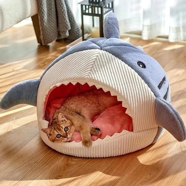 Warm Cat Beds Cartoon Shark Pet Cave Bed